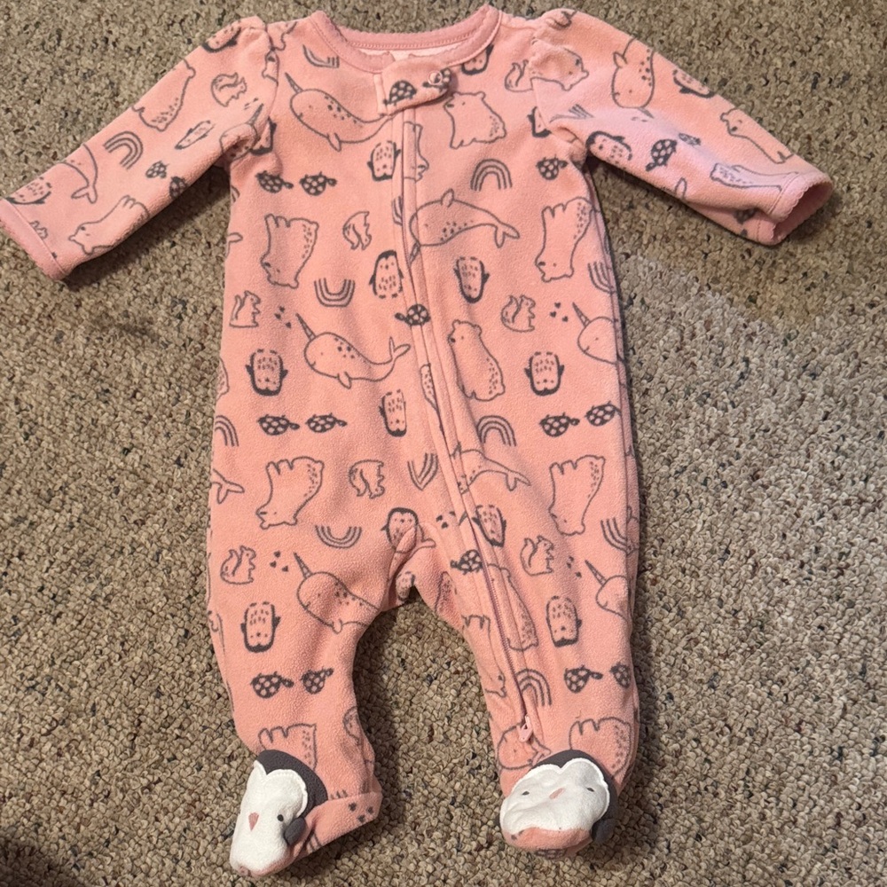 Carter's Pink Baby Footie with Animal and Rainbow Print